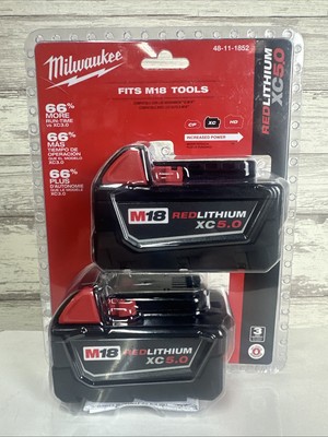 2 Pack Genuine Milwaukee M18 XC 5 amp 18V Lithium Battery 48-11-1850 48-11-1852