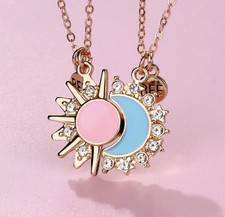 Sun Moon Magnetic Friendship Necklace Set With Crystals