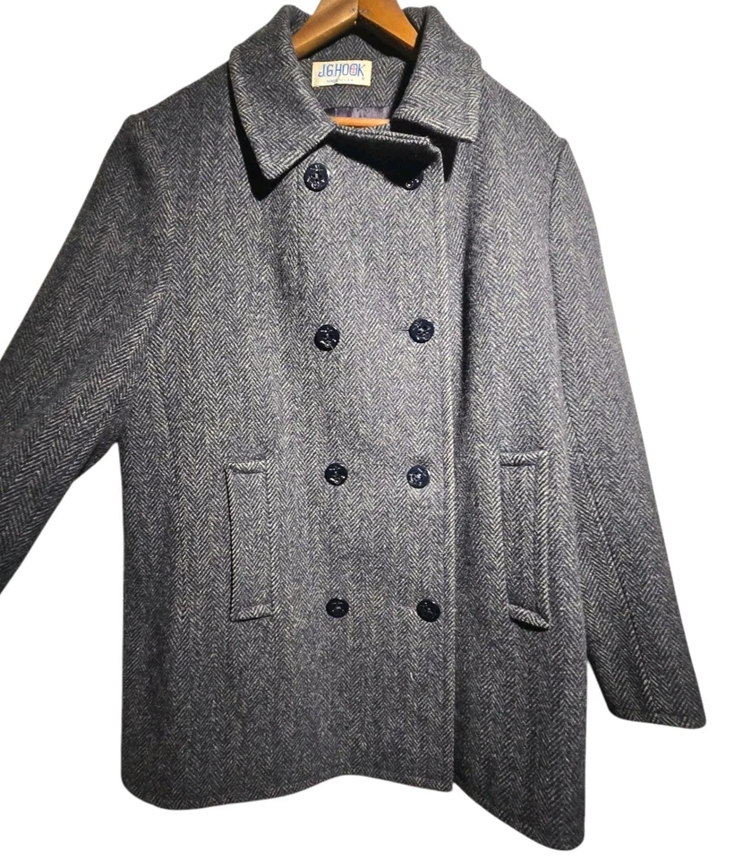 Chaqueta JG Hook Talla XL De Colección Hecha en EE. UU. Abrigo de Lana Pura Botón Azul Náutico  Foto 2 de 4