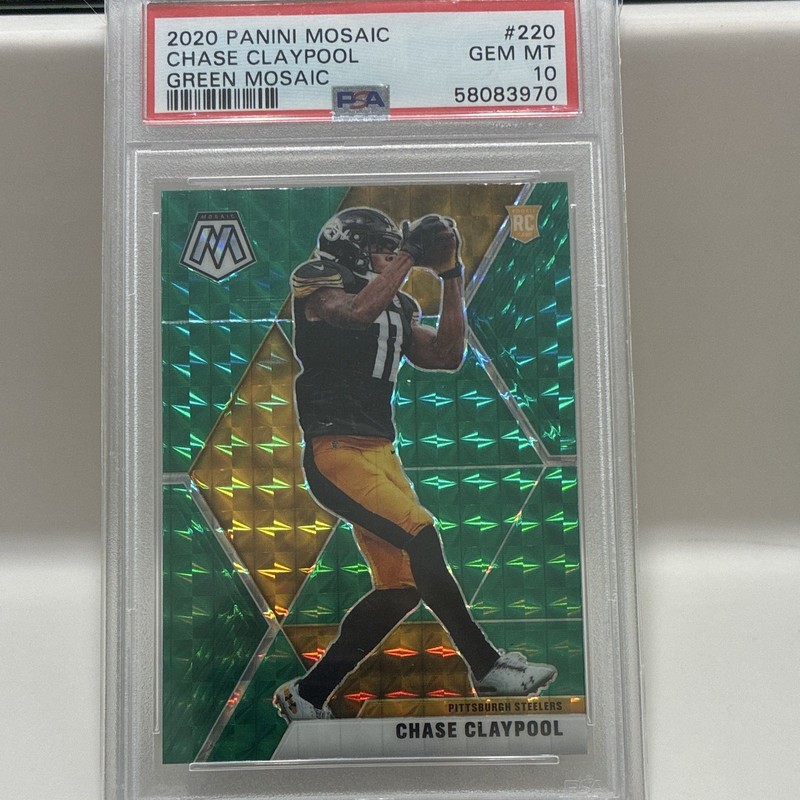 Panini 2020 Mosaic Rookies Chase Claypool #220 Green Mosaic Prizm RC PSA 10