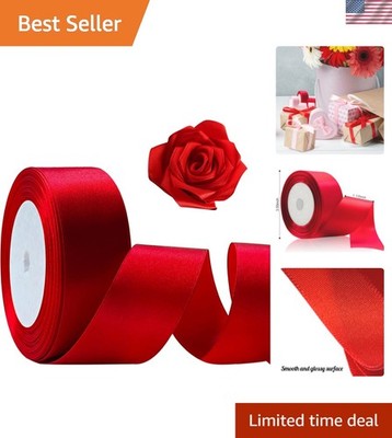 25 Yards Red Satin Ribbon 1 1/2inch, Single Face Polyester Silk Fabric Hair S...