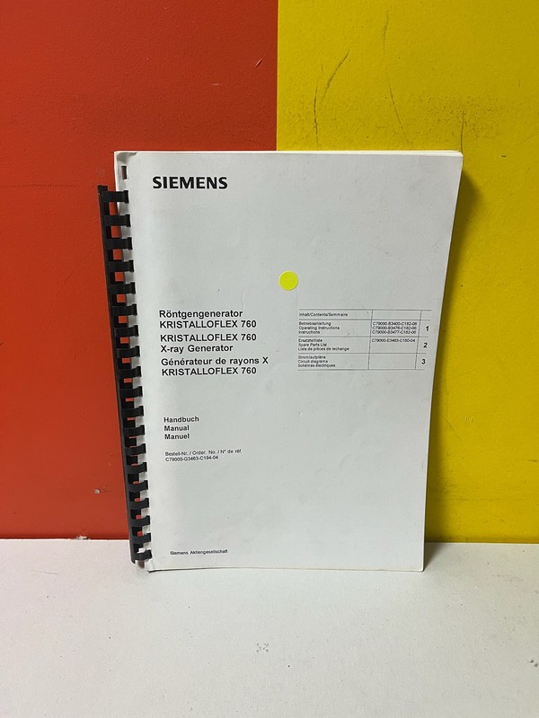 SIEMENS S-LIE KRISTALLOFLEX 760 Röntgengenerator Operating instructions