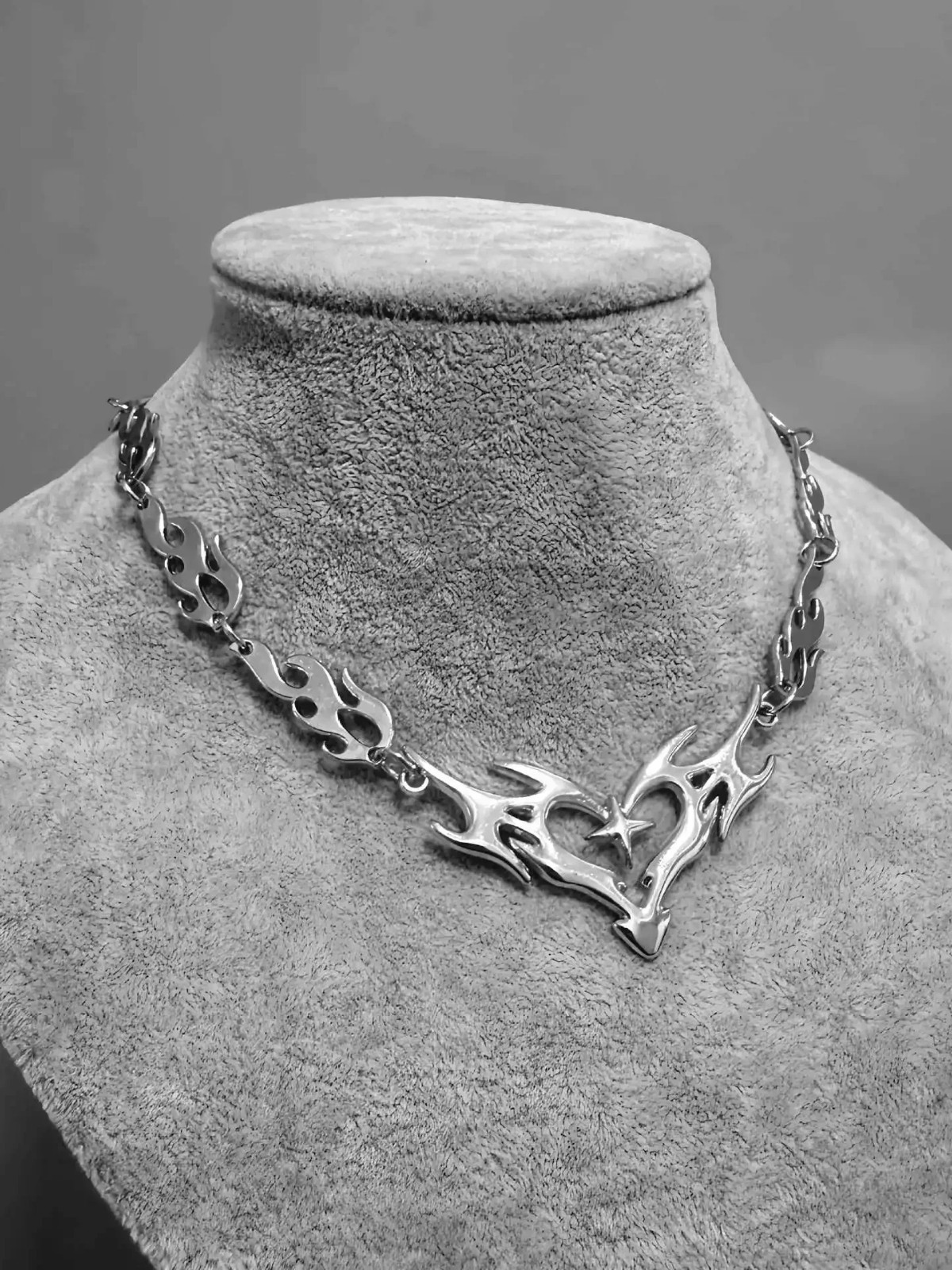 Cross Flame Heart Choker, punk jewelry, Gothic accessories, Y2k, thorns, barbed