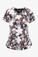 GREYS ANANTOMY WOMENS SPANDEX STRETCH SCRUB PRINT TOP CHEETAH POP CHPO NWT