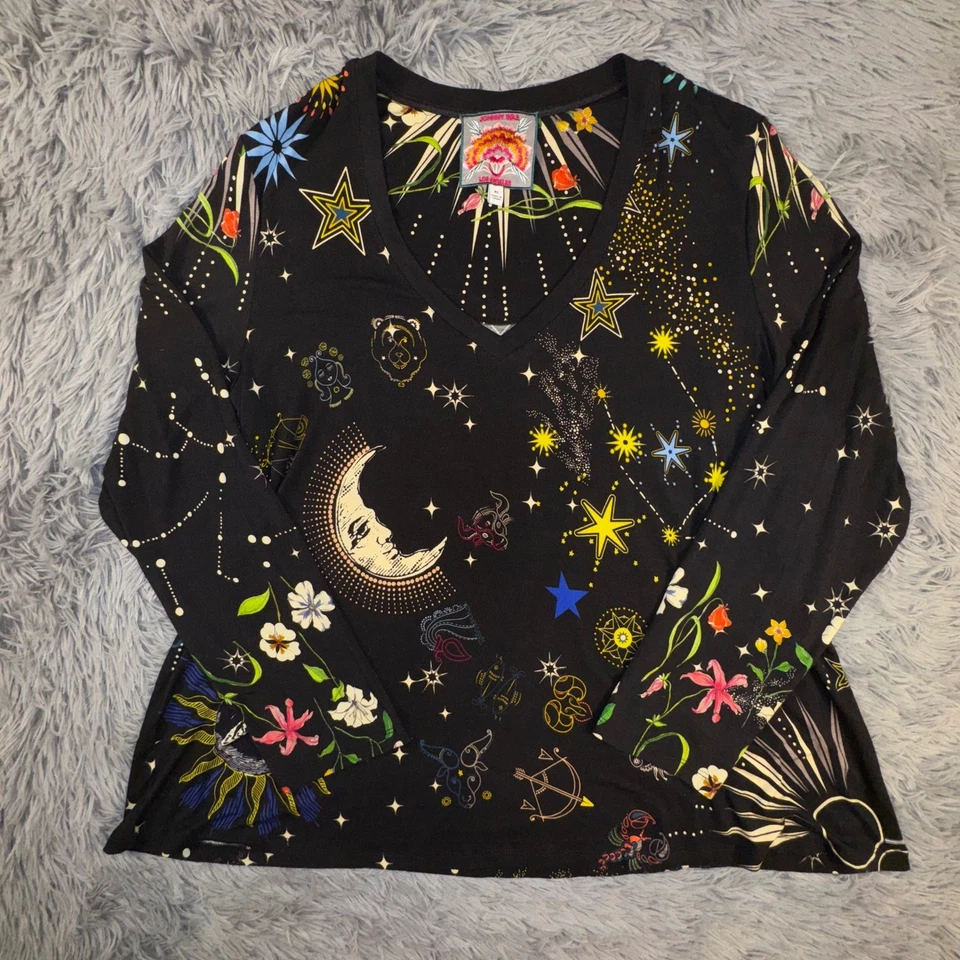 Johnny Was Top Womens XL Celestin Favorite Long Swing Tee Shirt Constellations - Image 3 of 4