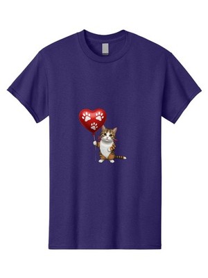 Cat-Holding-Heart-Balloon Mens Graphic Tee, 100% Cotton, Casual Summer Wear