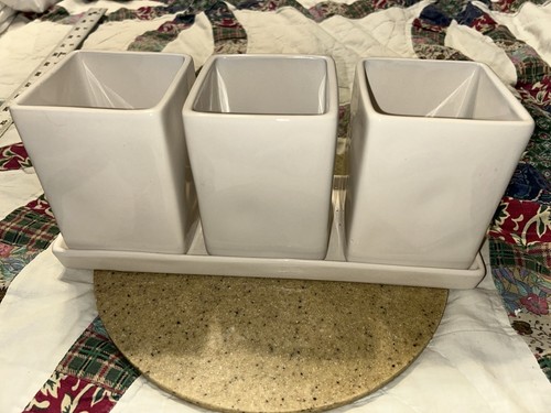 Rae Dunn Pencils Markers Pens Desk Organizer Set White Ceramic Office Tray - Picture 10 of 13