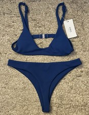 Zaful Women s L Blue Bikini Set Padded Strappy Top Cheeky Bottoms Swimwear NWT