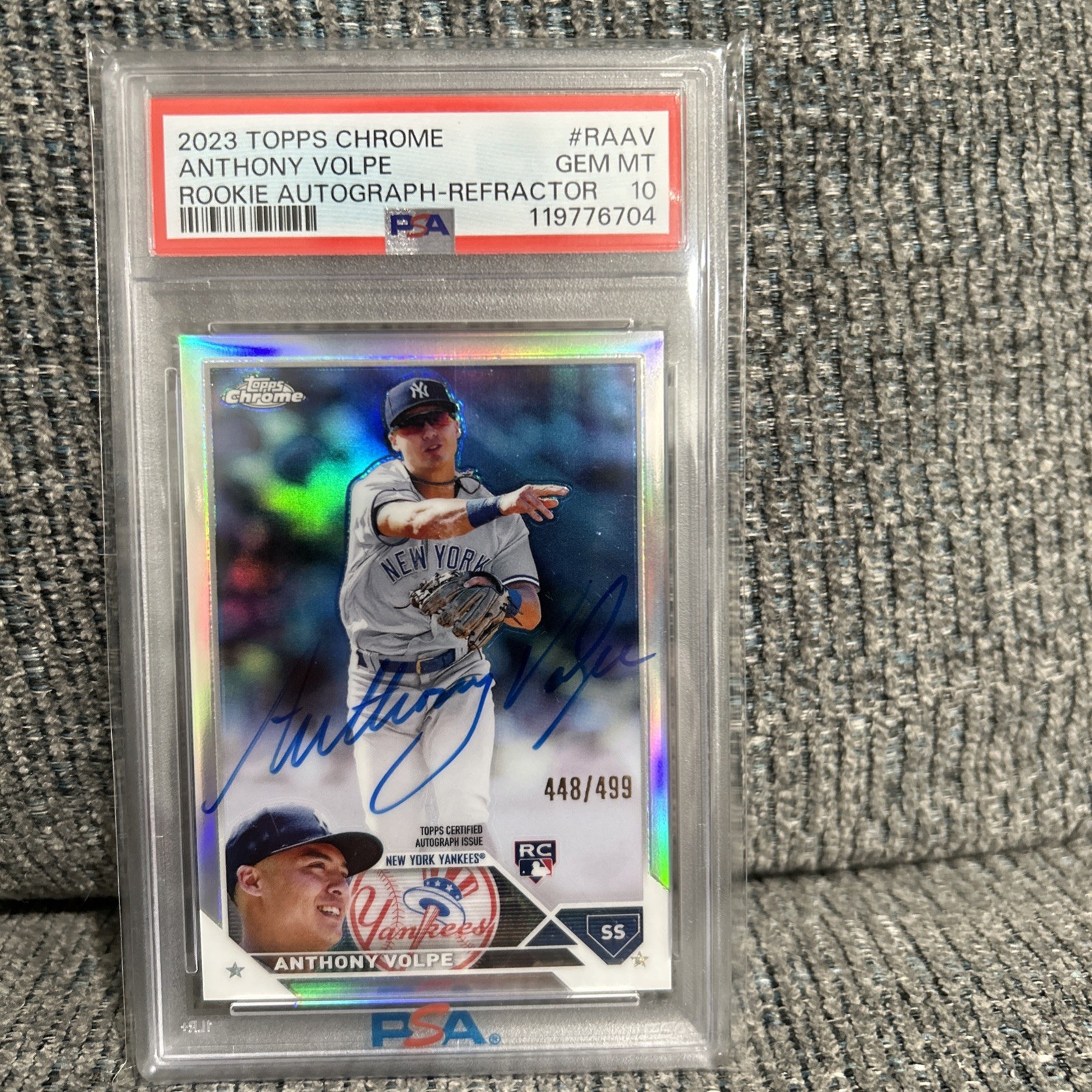 2023 Topps Chrome #RAAV Anthony Volpe Refractor Rookie Auto 448/499 PSA 10