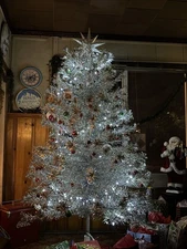 Aluminum Tree. 7’ Retro 1950s, Complete. Over 100 Pom Pom Branches. $5000 
