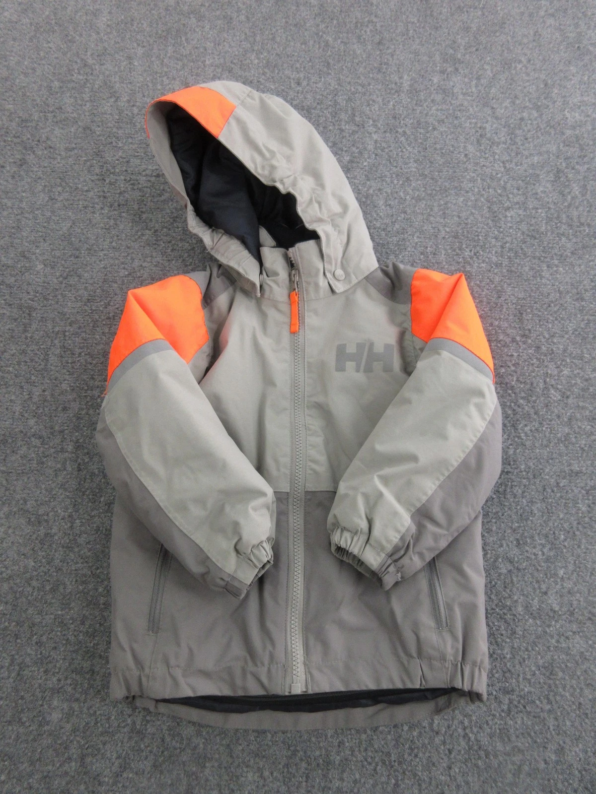Helly Hansen Jacket Kids 4 Gray Orange Hooded Ski Snow Helly Tech Waterproof