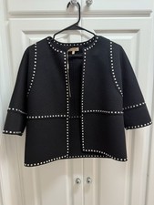 Michael Kors Black Wool-Angora-Cashmere Studded Open Front Blazer US 4 NWT 3295