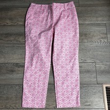 Talbots Pink White Flat Front Patterned Ankle Length Pants Sz 10