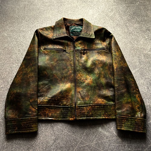 Vintage Forest Leather Jacket Y2K Abstract Camouflage Zip Biker Streetwear Style