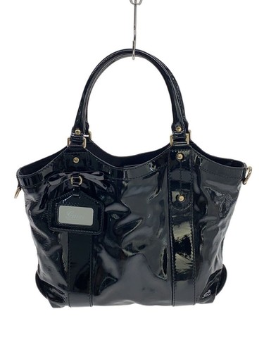 GUCCI Handbag Enamel BLK 203521 Used