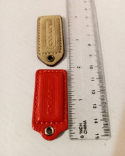 2 Coach Key Fob Tags Tan Brown leather and Orange Silver Glossy 2" Free Shipping