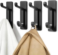 Stick On Hooks 4 Pack Black Strong 6KG Heavy Duty Self Adhesive Wall Door