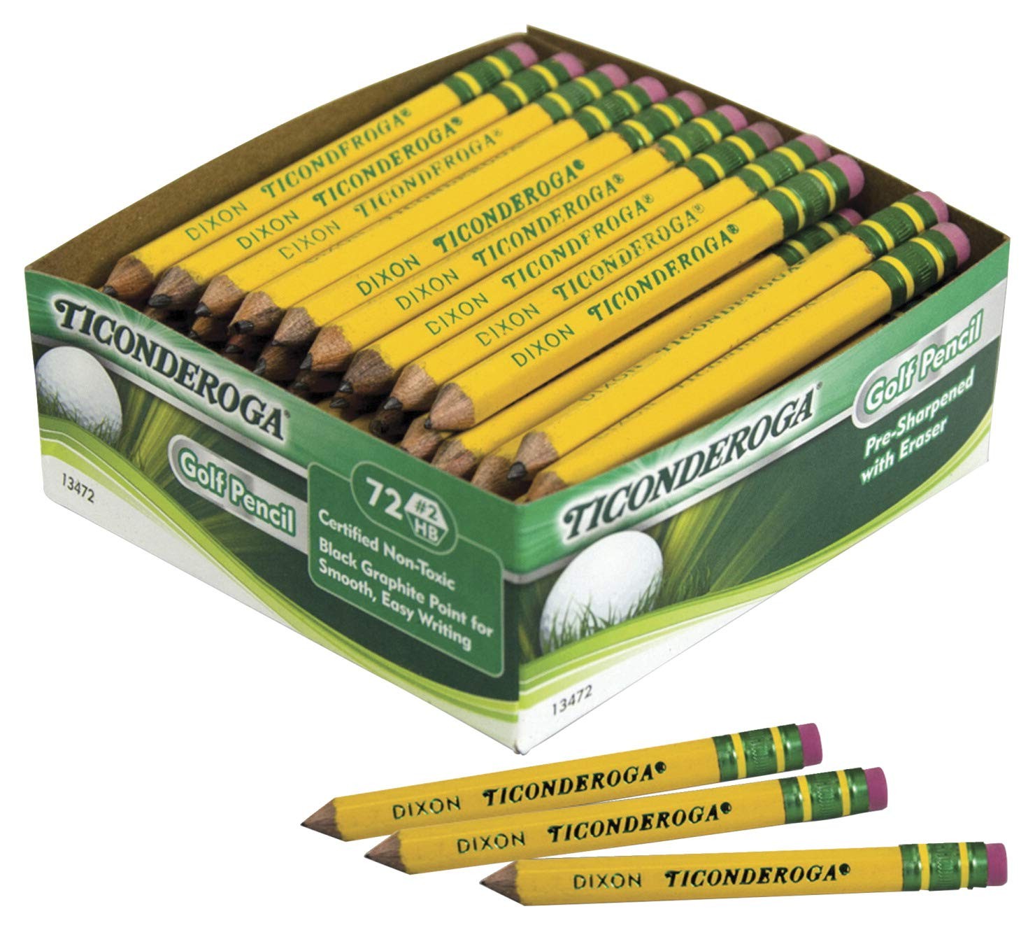 Golf Pencils With Erasers #2 HB Lead Yellow Pack Of 72-image