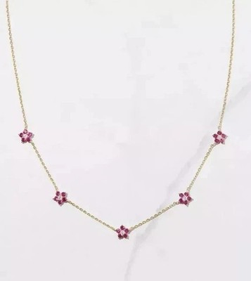 2Ct Round Lab Created Pink Ruby Diamond Flowers Necklace 14K Yellow Gold Plated