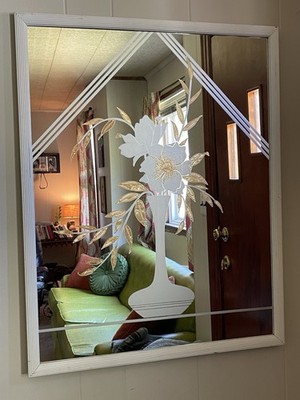 Vintage 1980's Windsor Art Deco Floral Etched Mirror Wall Hanging