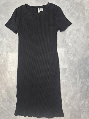DIVIDED by H&M Black Ribbed Short Sleeve Shirt Dress Size Medium