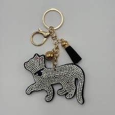 Cute Cat Rhinestone Keychain Bag Charm Crystal Kitten Purse Pendant