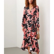 Tanya Taylor Floral Wrap Dress SIZE 12 Midi Career Pink Flattering Designer $600