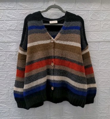 New 78 & Sunny June Striped Cardigan In Black Stripe Size L (10-12)