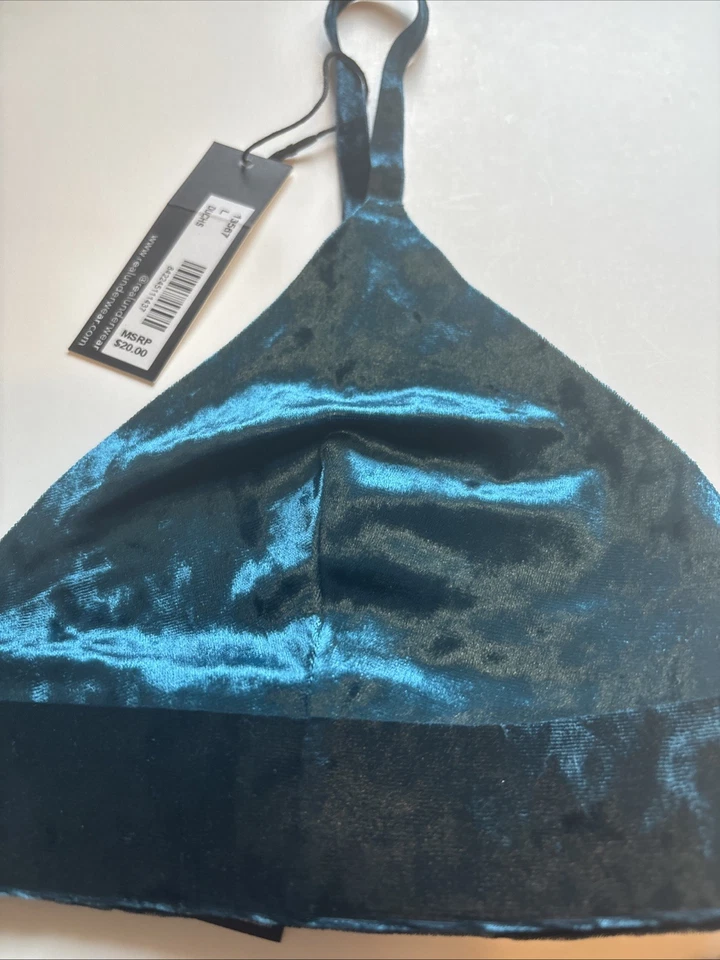 NEW! REAL UNDERWEAR Velvet Thong Bikini PANTIES & Triangle BRA GREEN VELOUR Sz L - Image 3 of 4