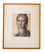 REDUCED! Frederic Taubes original framed etching on paper "Madonna" - 1940s