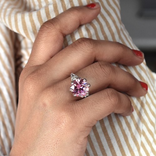 6 Ct Certified Pink Diamond Solitaire Ring- Diamond Accents.FREE Diamond Studs ! - Picture 4 of 12