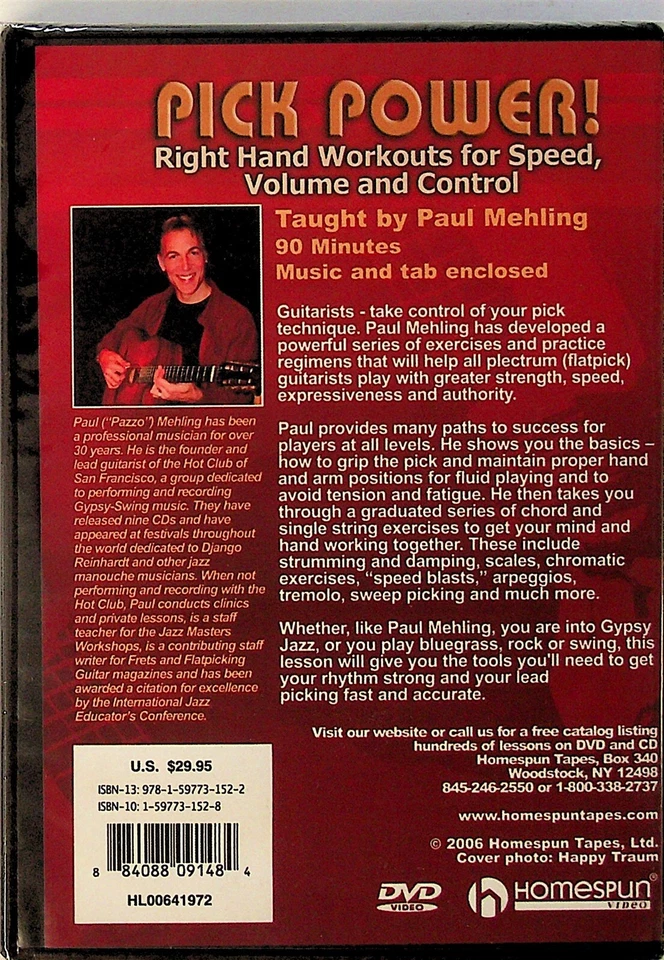 Pick Power -Right Hand Workouts For Speed -DVD -NEW -Paul Mehling (Learn Guitar) - Image 2 of 2
