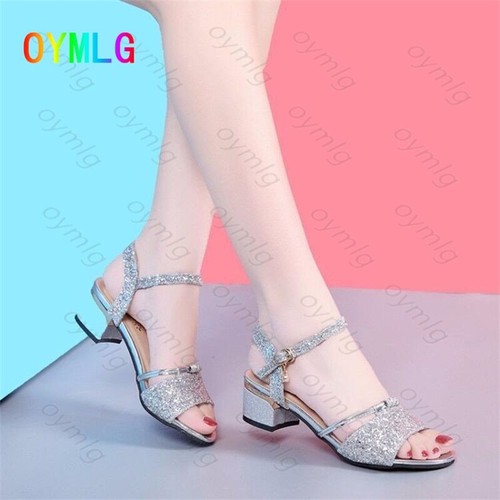 Mid-heel Sandals Summer All-match Thick-heeled Open-toe Buckle Women's HighHeels