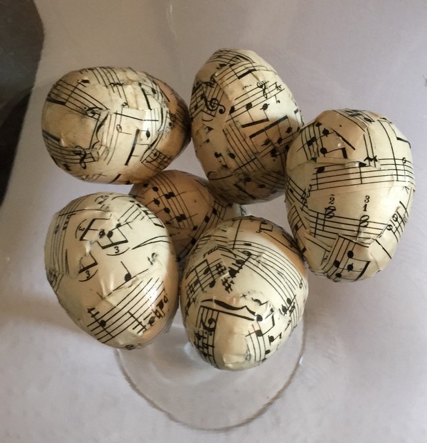 Decorative Sheet Music Covered Eggs Paper Mache Set Of 6