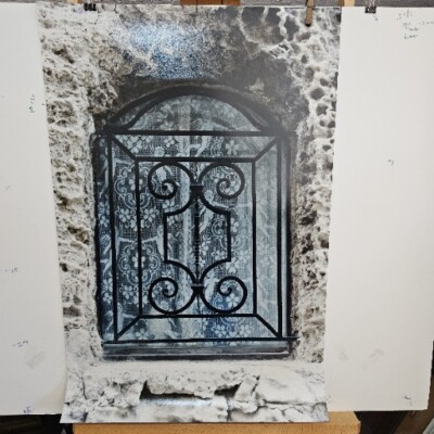 Iron Window Angelic Curtain OOAK Enlarged Photo Suzanne Lee Vintage C1980s 30×20