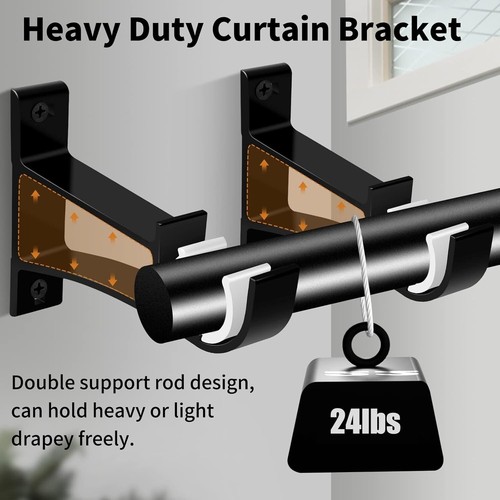 20 Pack Heavy Duty Curtain Rod Brackets - Black Aluminum Wall Mount Holders - Picture 6 of 11