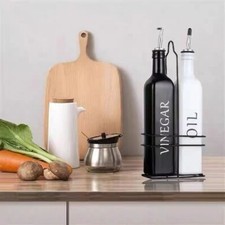 Oil Vinegar Salt Pepper Dispenser with Holder Stainless Steel Spout Glass Cruet