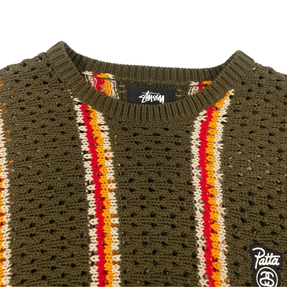 STUSSY ×Patta Stripe Loose Gauge Crewneck Sweater Khaki XL STUSSY ×Patta Stripe Loose Gauge Crewneck Sweater Khaki XL