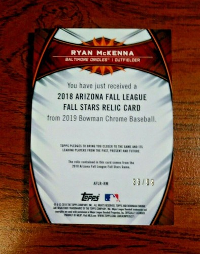 Ryan McKenna 2019 Bowman Chrome Relic 33/99MLB Orioles Baseball - Picture 2 of 3