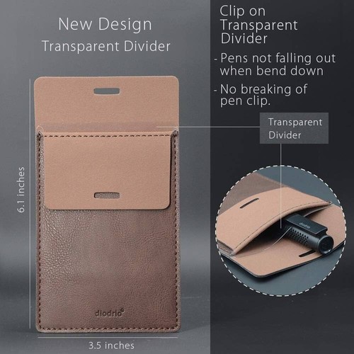 Pocket Protector, Leather Pen Pouch Holder Organizer, for Shirts Lab Coats,2pack - Picture 2 of 6