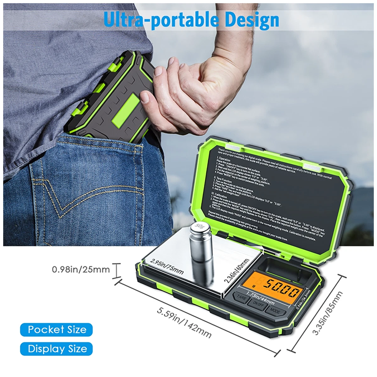 Uniweigh Digital High Precision Pocket Scale 200g x 0.01g Dimensions