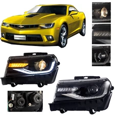 New Pair Headlights LED Projector Front For Chevrolet 2014-2015 Chevy Camaro