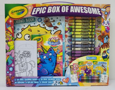 Crayola Epic Box Of Awesome 4 Coloring Books 24 Crayons 4 Sticker Sheets NEW 