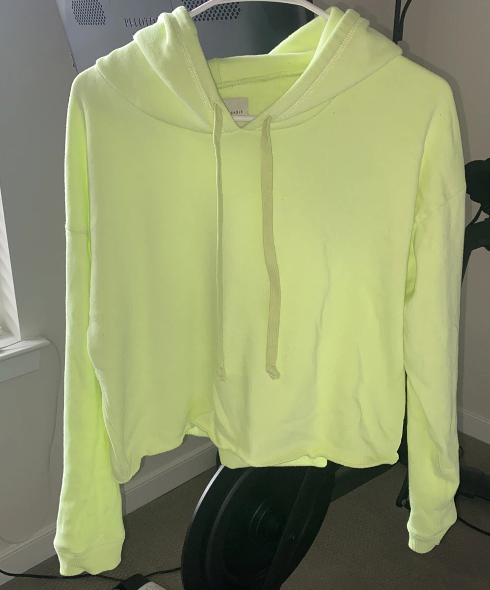 american eagle cropped hoodie neon yellow women medium