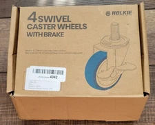 Holkie 4 Swivel Caster Wheels With Brake  Grey/Silver 3" Diameter Max Load 600lb