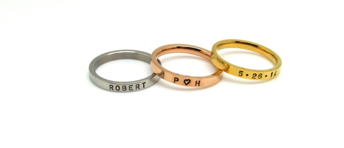 Hand stamped shop rings personalized