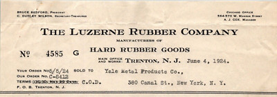1924 Luzerne Rubber Company Hard Rubber Goods TRENTON NJ 