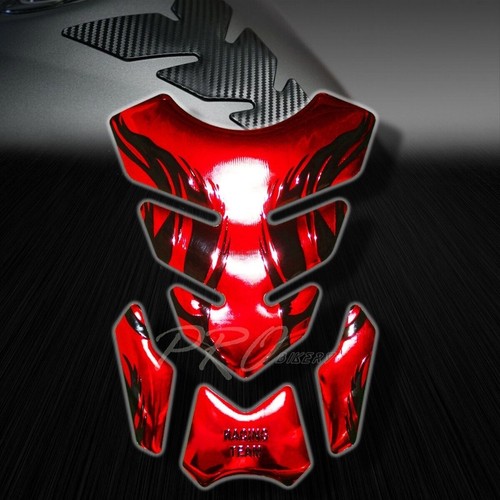 3D Fuel Tank Pad Protector Decal/Sticker Chromed Red+Black Tribal Fire Universal - Picture 1 of 4