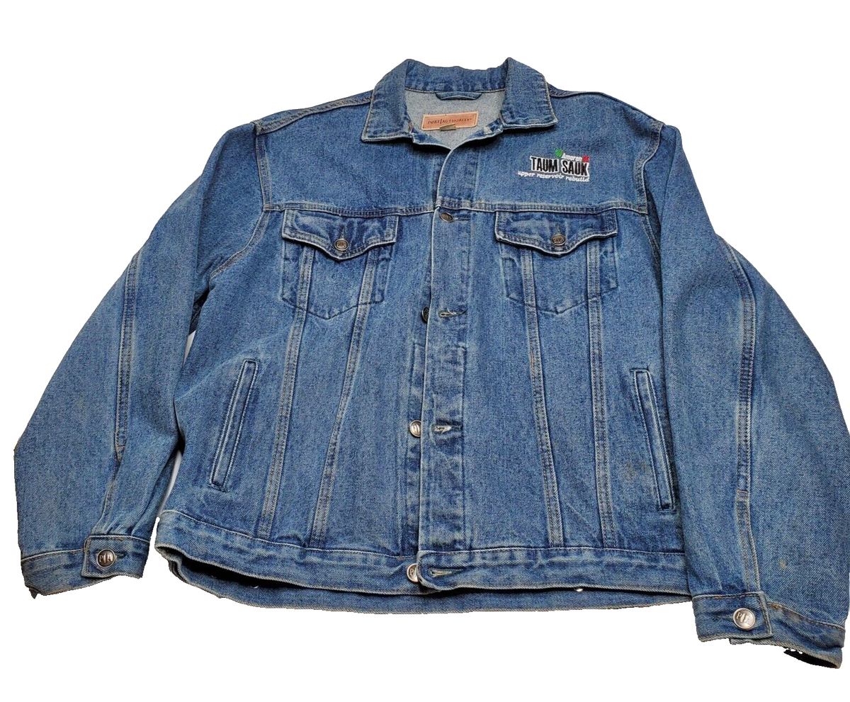 Port Authority Denim Jacket Small Trucker Jacket Jean Jacket W Hockey Patch