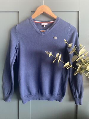 AGE 10 Years Boys Lacoste V Neck Classic Jumper Sweater Blue Designer Kids  UK